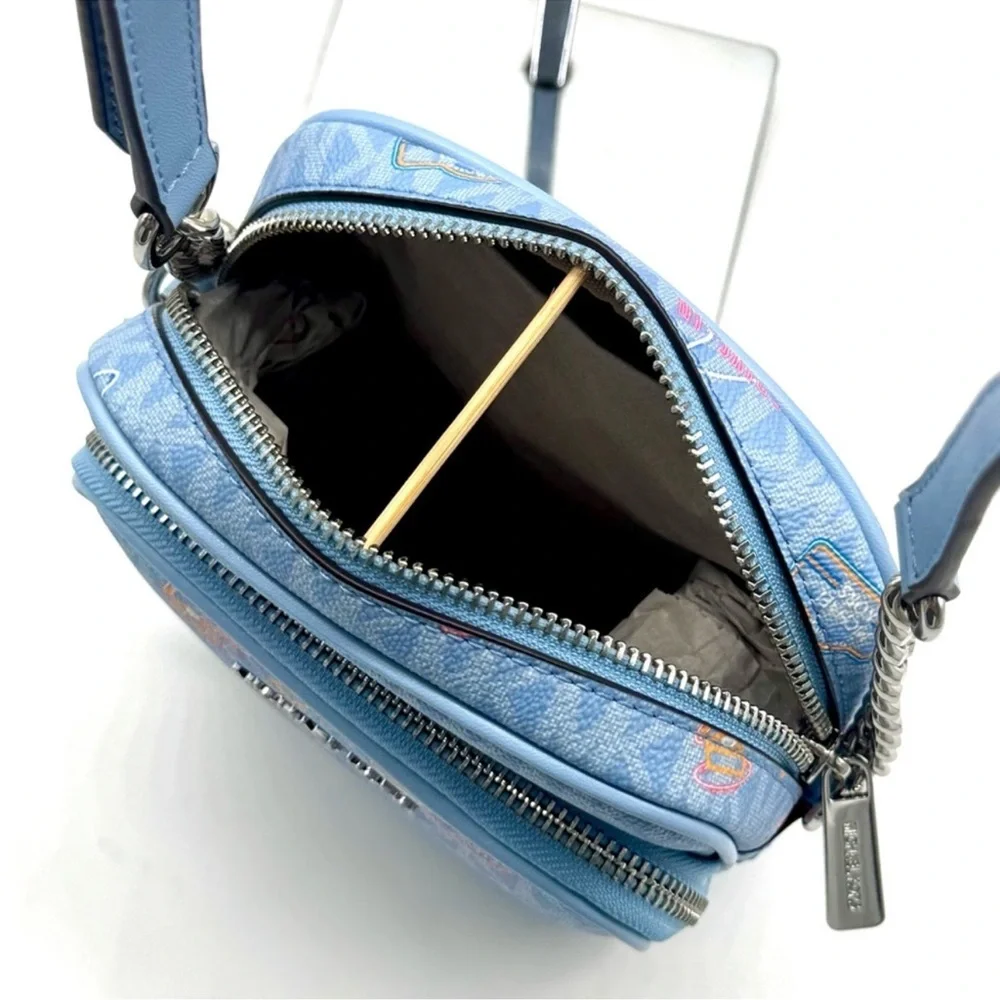 Michael Kors Jet Set Medium Printed Signature Logo Crossbody Bag Light Sky Blue